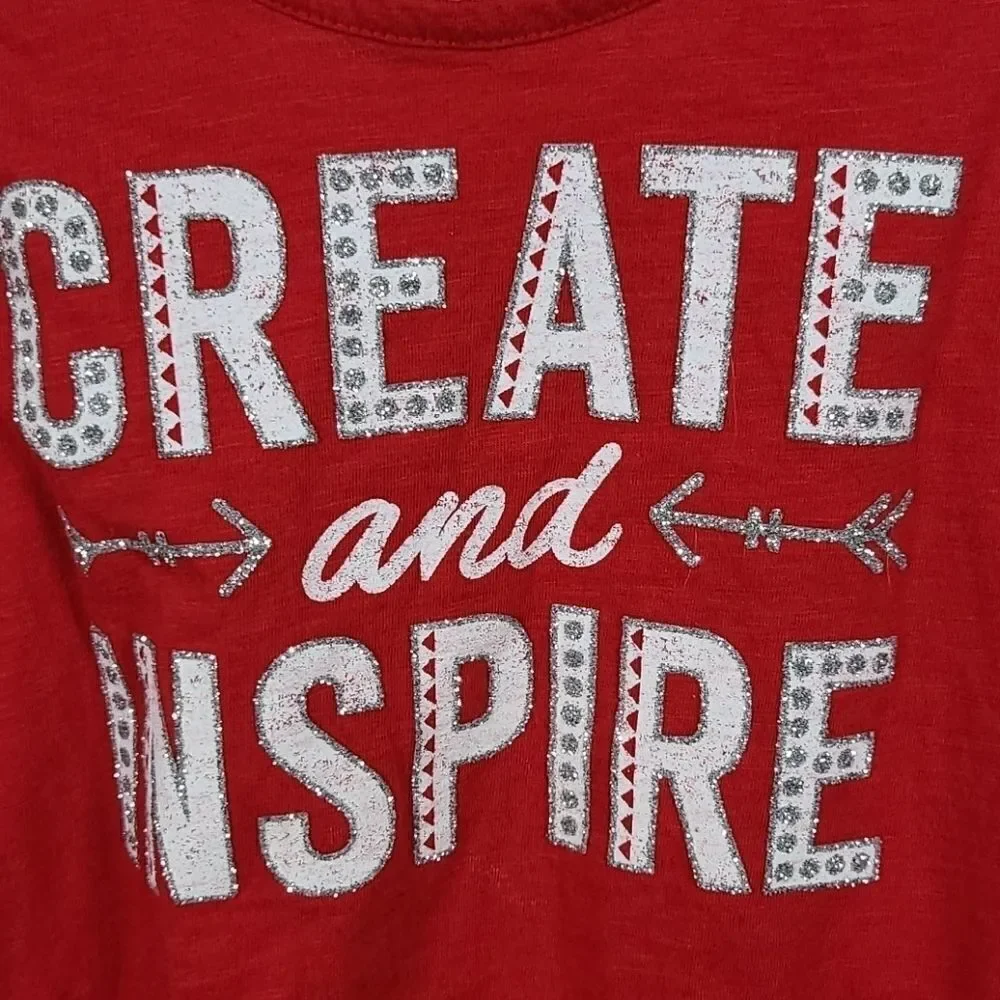 Justice Red Glitter Tank Top Create Inspire Girls 8 Tee Shirt Sleeveless Casual
